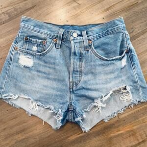 Levi's Denim Shorts 501 Jean Womens 31 Light Wash High Rise Button Fly Cutoff